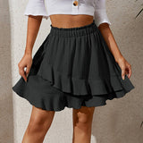 RUFFLED SKIRT HIGH WAIST SOLID COLOR SHORT SKIRT_CWBSS0395