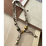 Leopard Beaded Silk Scarf Necklace Vintage_Cwaha08036
