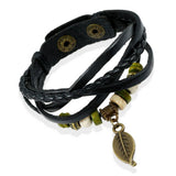 NEW WOVEN VINTAGE LEAF PENDANT COWHIDE BRACELET_CWMM4513