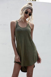 Solid Color U-Neck Sleeveless I-Back Dress