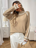 Semi-High-Neck Laid-Back Color-Blocking Sweater