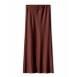 SATIN LONG SKIRT HIGH WAIST DRAWSTRING SKIRT_CWAB4792