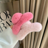 Large Rabbit Fur Hair Claw - Fluffy Winter Clip_Cwasc03146