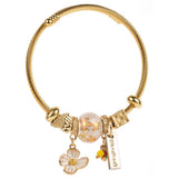 Trendy Beaded Steel Bracelet With Flower Charm_Cwmm8488