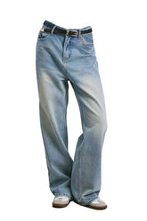 Cwjp0444_Washed Cotton Straight-Leg Casual Jeans