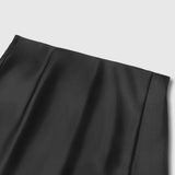 SATIN SKIRT LACE SLIT HIGH WAISTELASTIC SHORTSKIRT_CWBSS0399