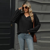 Solid Color V-Neck Baggy Pit Strip Shirt