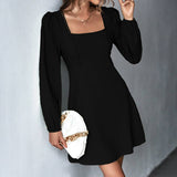 Square Collar Waist A-Line Patchwork Lace Dress