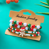 Cwaje2509_Christmas Snowflake Bell Elastic Beaded Bracelet