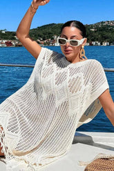 Cwtbls1694_Hollow Knit Loose Tassel Seaside Holiday Dress