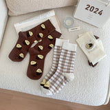 Women Brown Casual Plaid Socks_Cwms0958