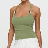 Vintage Beaded Halter Strap Design Sexy Halter