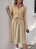 Solid Color Lapel Long Sleeve Fake Two Dresses