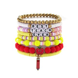 LOVE APPLE LETTER SOFT CLAY ELASTIC BRACELET SET_CWMM3537