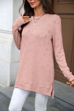 Solid-Color Round-Neck Long-Sleeved Slit T-Shirt