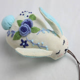 HAND EMBROIDERED BLUE ROSE BUNNY PLUSH CHARM_CWMM6006