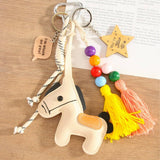 CREAM PU PONY TASSEL STAR BAG CHARM KEYCHAIN_CWMM7748