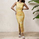 Waistband Sleeveless Print Pleated Dress