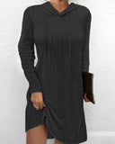 Solid Color Long-Sleeved Hooded Jumper Knit Dress