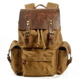 STREET STYLE WAXED CANVAS LEATHER BACKPACK_CWAB5538