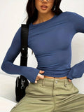 Solid Color Crew-Neck Basic Long-Sleeved Shirt