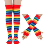 COLORFUL STRIPED KNEE SOCKS AND GLOVES SET_CWMS0309