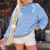 Vintage Blue And White Striped Loose Hoodie