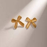 STAINLESS STEEL STRIPED BOW EARRINGS_CWAHA0890