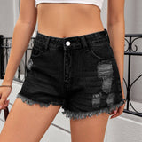 Washed Distressed Denim Shorts For Baddie Look
