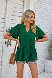 V-Neck Double-Sleeved Solid Color Loose Shirt