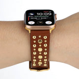 Applewatch9 Iwatch Gold Rivet Genuine Leather Strap_Cwww0084