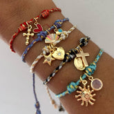 18K GOLD STAR CROSS CHARM COLOR CORD BRACELET_CWAJE4617