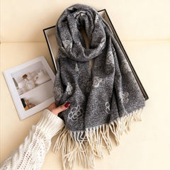 Elegant Camellia Cashmere Feel Tassel Scarf Wrap_Cwasc03244