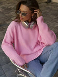 Solid Color Crew Neck Loose Knit Sweater