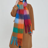 RAINBOW PLAID FUZZY SCARF THICK WINTER SHAWL WRAP_CWASC1051