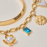 Vacation Pearl Heart Flower Blue Bracelet