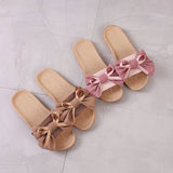 CUTE BOW LINEN SLIPPERS FOR HOME OFFICE_CWSHF0177