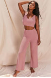 Two-Piece V-Neck Crop Top And Long Pants Set