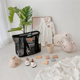 BLACK TRANSPARENT MESH HOLLOW BEACH BAG TOTE BAG_CWAB1922