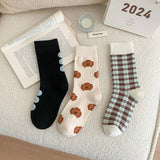 BROWN PUPPY POLKA DOT PLAID SOCKS_CWMS0955