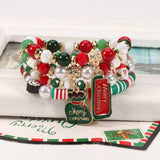 Cwmm10448_Christmas Charm Beaded Bracelet Snowman Tree Gift