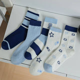 Women'S New Blue Fresh Lettered Mid-Tube Socks_Cwms1410