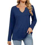 V-Neck Color Cotton Long Sleeve Loose T-Shirt