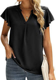 V-Neck Fly Sleeve Short Sleeve Solid Color Top