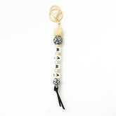 SILICONE BEAD KEYCHAIN WITH LETTER AND WOODEN DISC_CWAB5104