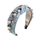 KNOTTED DENIM HEADBAND WITH COLORFUL RHINESTONES_CWAHA2292