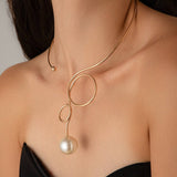 Waterdrop Imitation Pearl Fashion Metal Necklace_Cwmm3129
