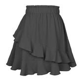 RUFFLED SKIRT HIGH WAIST SOLID COLOR SHORT SKIRT_CWBSS0395