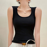 BASIC COTTON CAMISOLE TANK TOPS WITH BUILT IN BRA_CWTTK0795
