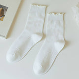 RUFFLE SOLID CREW SOCKS FOR WOMENS_CWMS0286